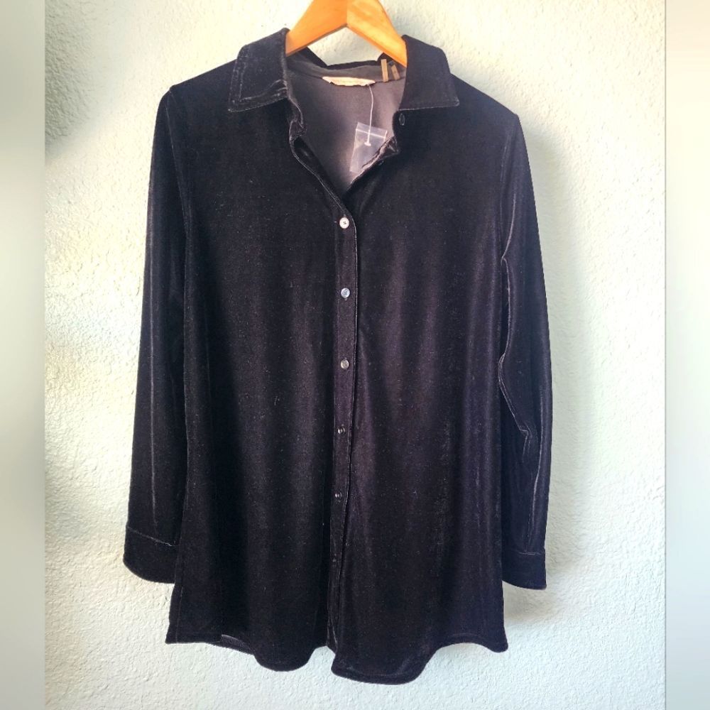 Soft surroundings velvet button down shirt blouse